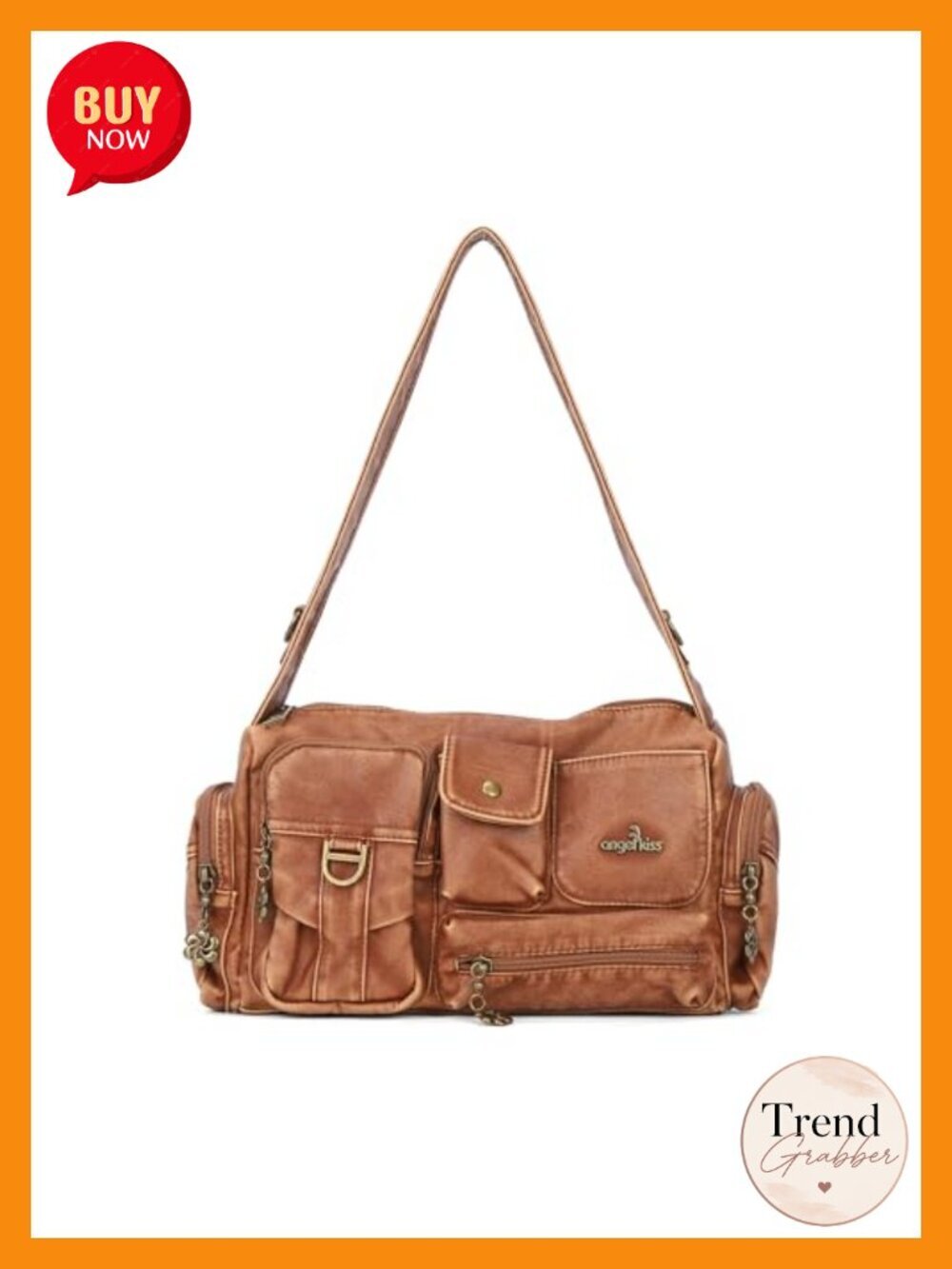 Vintage Hobo Shoulder Crossbody Bag - Faux Leather, Adjustable Strap, 7 Pockets